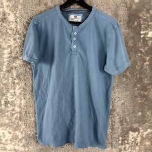 Thread & Cloth Size M Henley Waffle Knit Shirt Blue Short Sleeve Mens